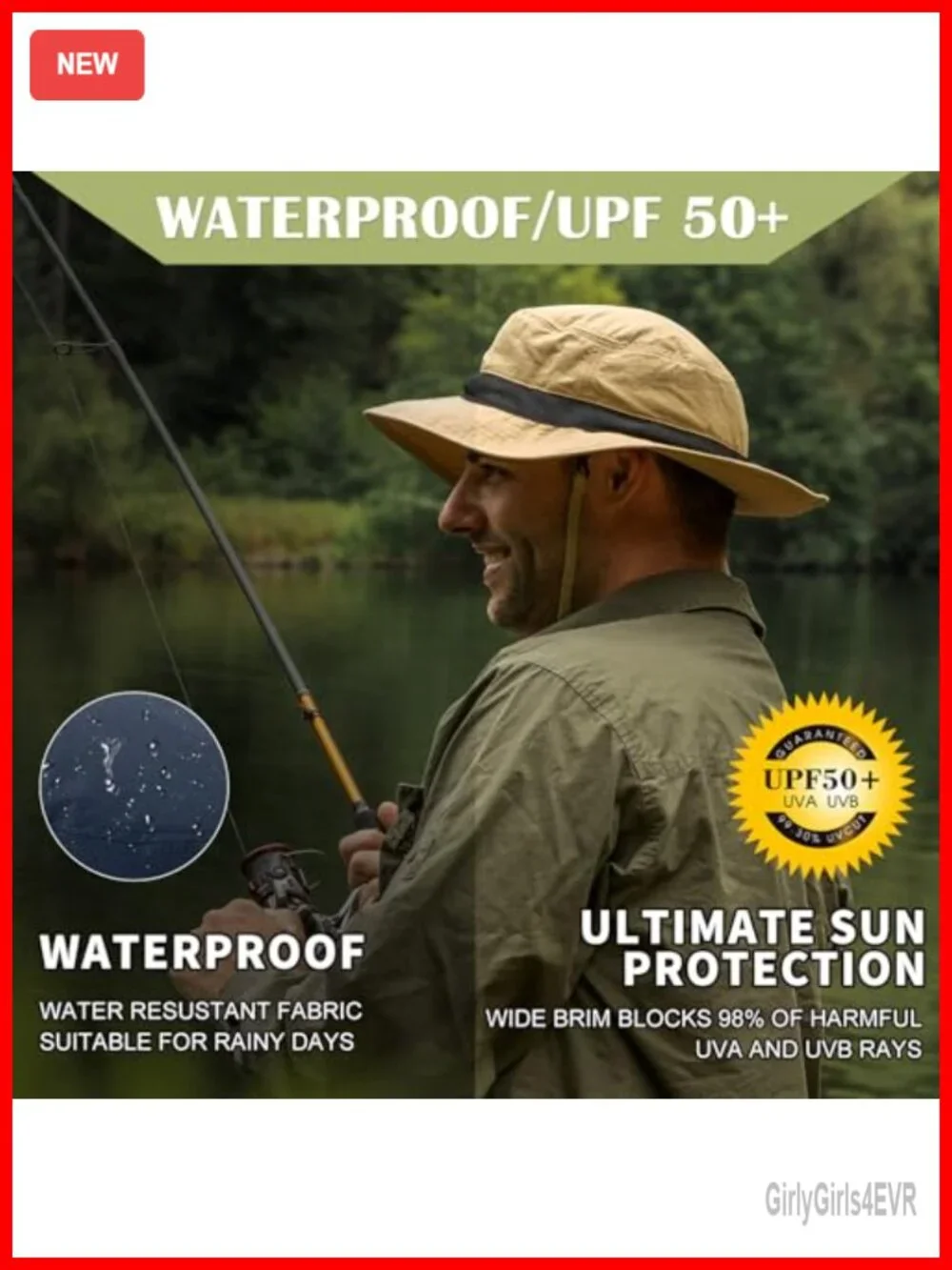 UPF 50+ Waterproof Wide Brim Bucket Sun Hat for Big Head Adjustable Packable